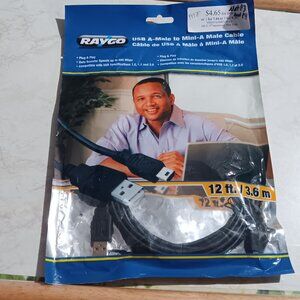 NEW Raygo USB A Male to Mini A Cable - 12ft, USB 2.0, 480Mbps, Black